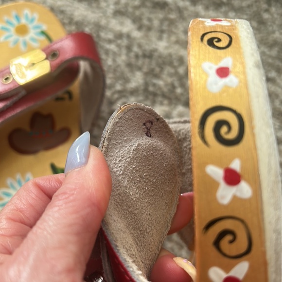 VTG Dr Scholls Hand Painted Floral Western Cowboy Boot EUC Wood Sandals Clogs 8 - Picture 8 of 16
